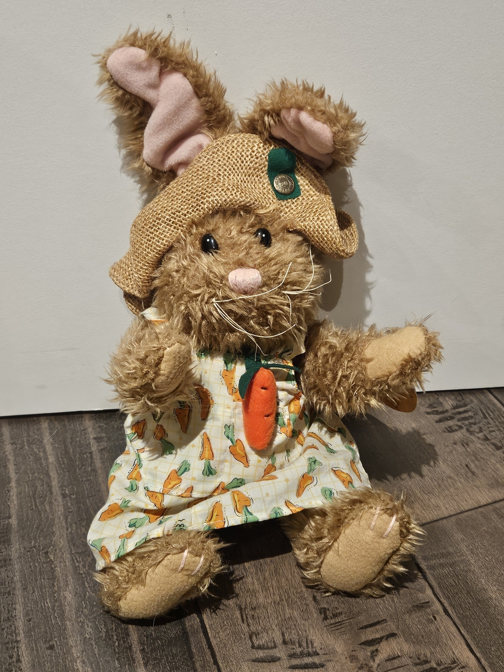 Plush Bunny Toy in Tan with Carrot Dress - Kids Toys
